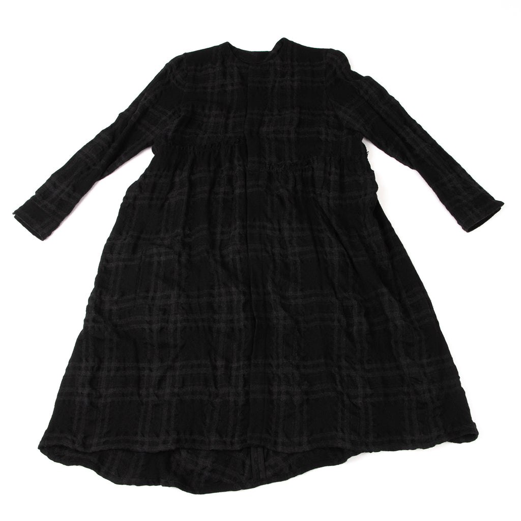 YOHJI YAMAMOTO JAPAN. Y's Black Wool Checker Weave Design Shirt Dress