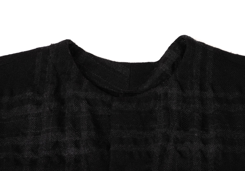 YOHJI YAMAMOTO JAPAN. Y's Black Wool Checker Weave Design Shirt Dress