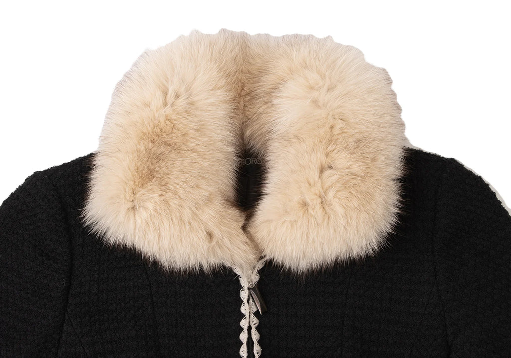 PINK HOUSE  INGEBORG JAPAN. Black Wool Fox Fur Tweed Jacket