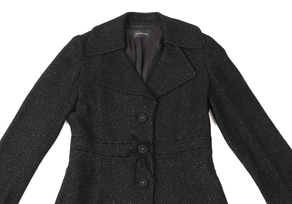 PINK HOUSE INGEBORG JAPAN. Black Rayon Lame Tweed Long Jacket