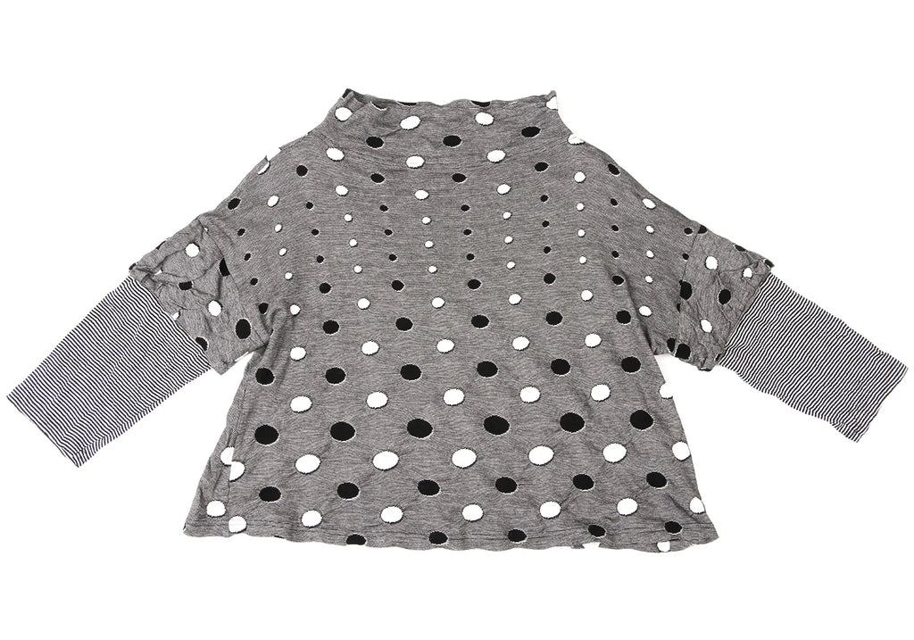 SENSOUNICO JAPAN. Black/White Cotton Dot Weave Sleeve Switching Shirt