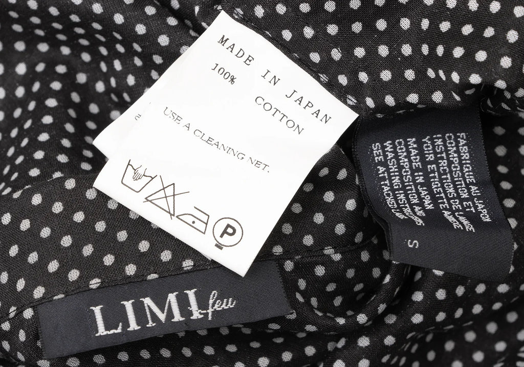 YOHJI YAMAMOTO JAPAN. LIMI feu. Black, White Pin Dot Open Collar Shirt