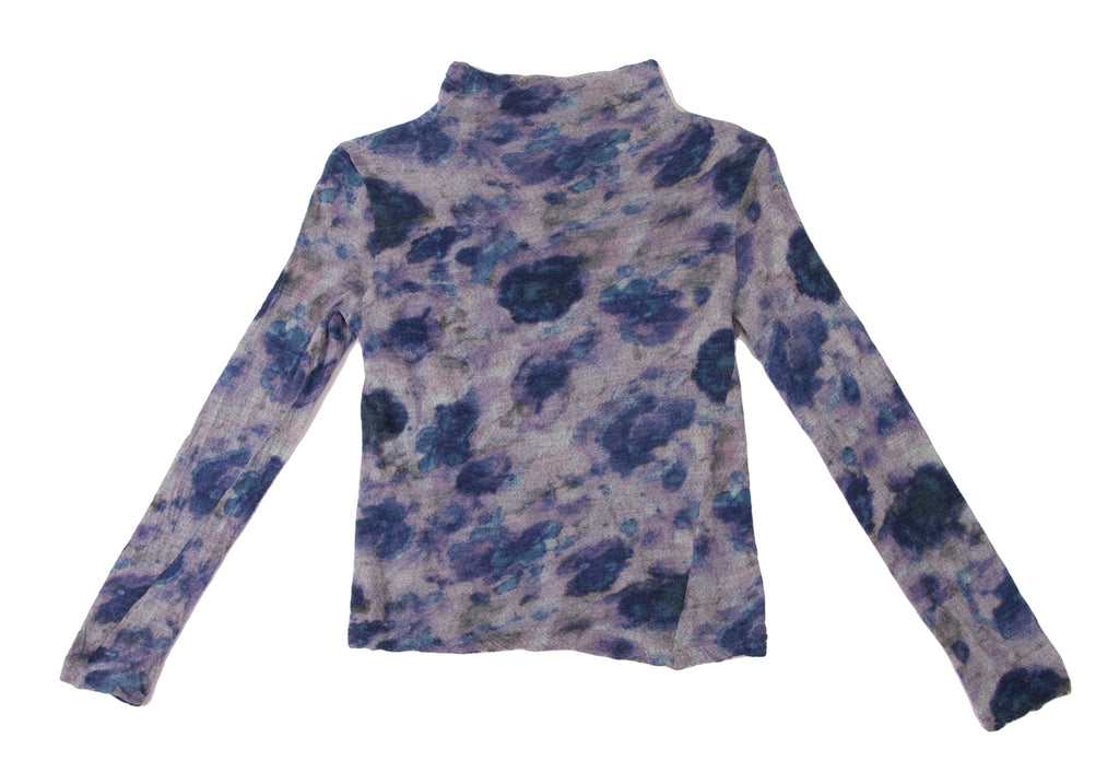 YOHJI YAMAMOTO JAPAN. Y's Blue, Grey Wool Floral Abstract Print Turtleneck Knit Sweater