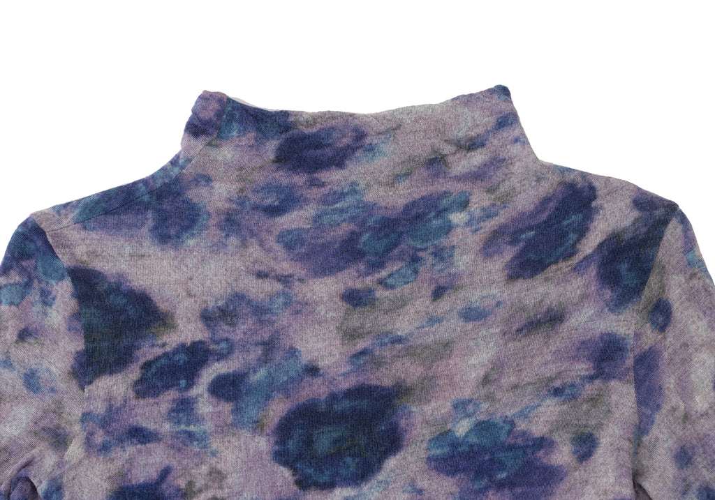 YOHJI YAMAMOTO JAPAN. Y's Blue, Grey Wool Floral Abstract Print Turtleneck Knit Sweater