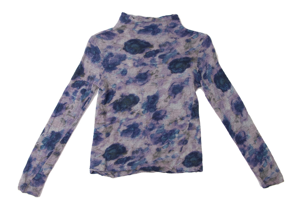 YOHJI YAMAMOTO JAPAN. Y's Blue, Grey Wool Floral Abstract Print Turtleneck Knit Sweater