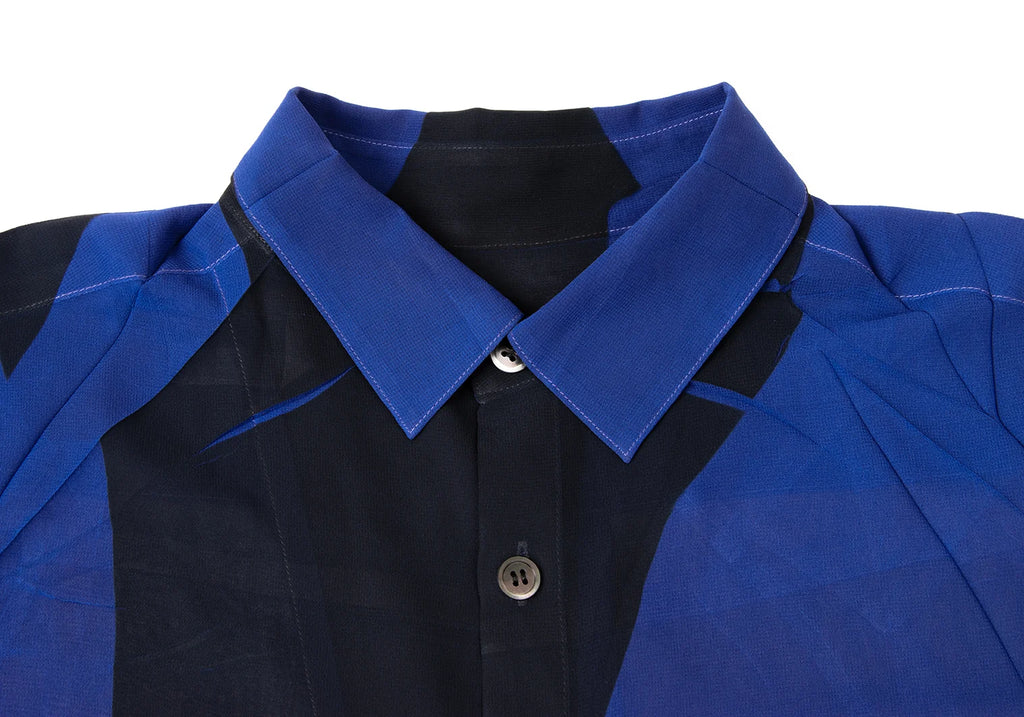 YOHJI YAMAMOTO JAPAN. Y's Blue, Black Poly Bicolor Semi-Sheer Shirt