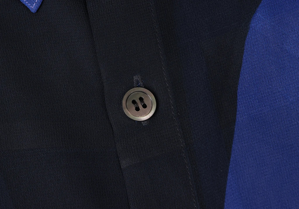 YOHJI YAMAMOTO JAPAN. Y's Blue, Black Poly Bicolor Semi-Sheer Shirt