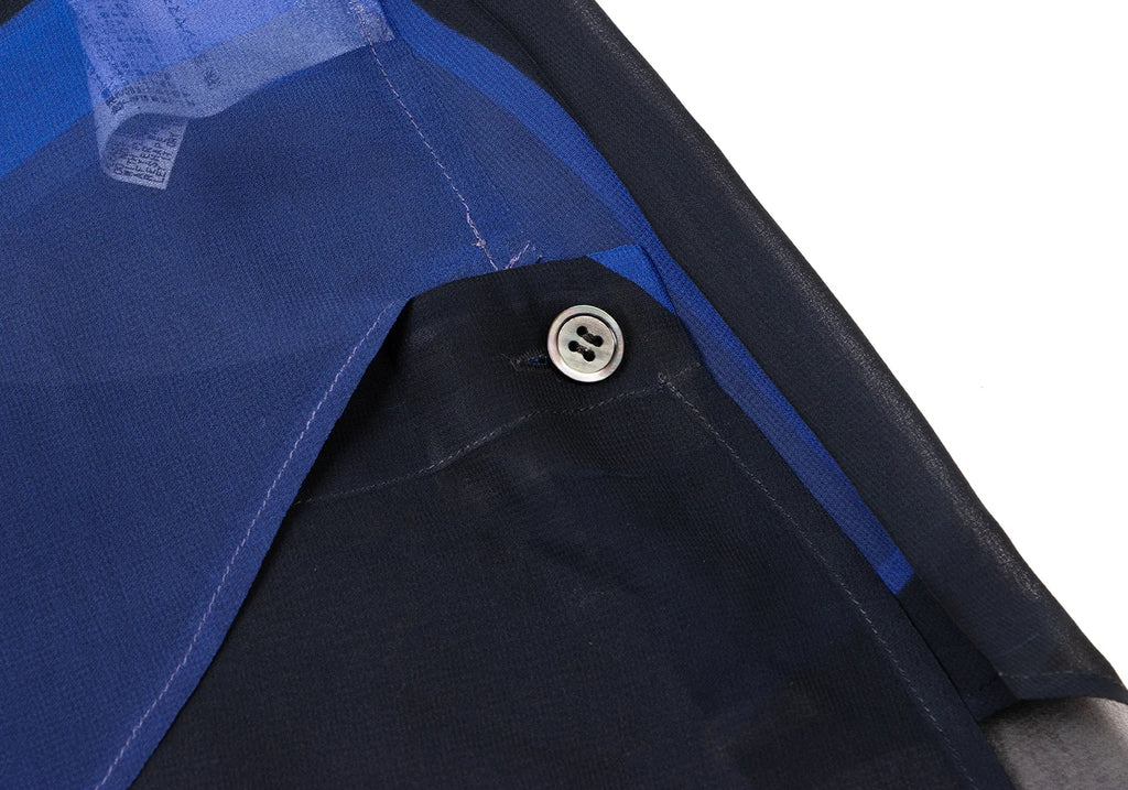 YOHJI YAMAMOTO JAPAN. Y's Blue, Black Poly Bicolor Semi-Sheer Shirt
