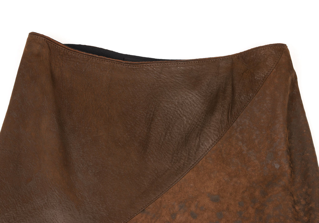 DONNA KARAN NEW YORK, Brown Lamb Leather Switching Flare Skirt