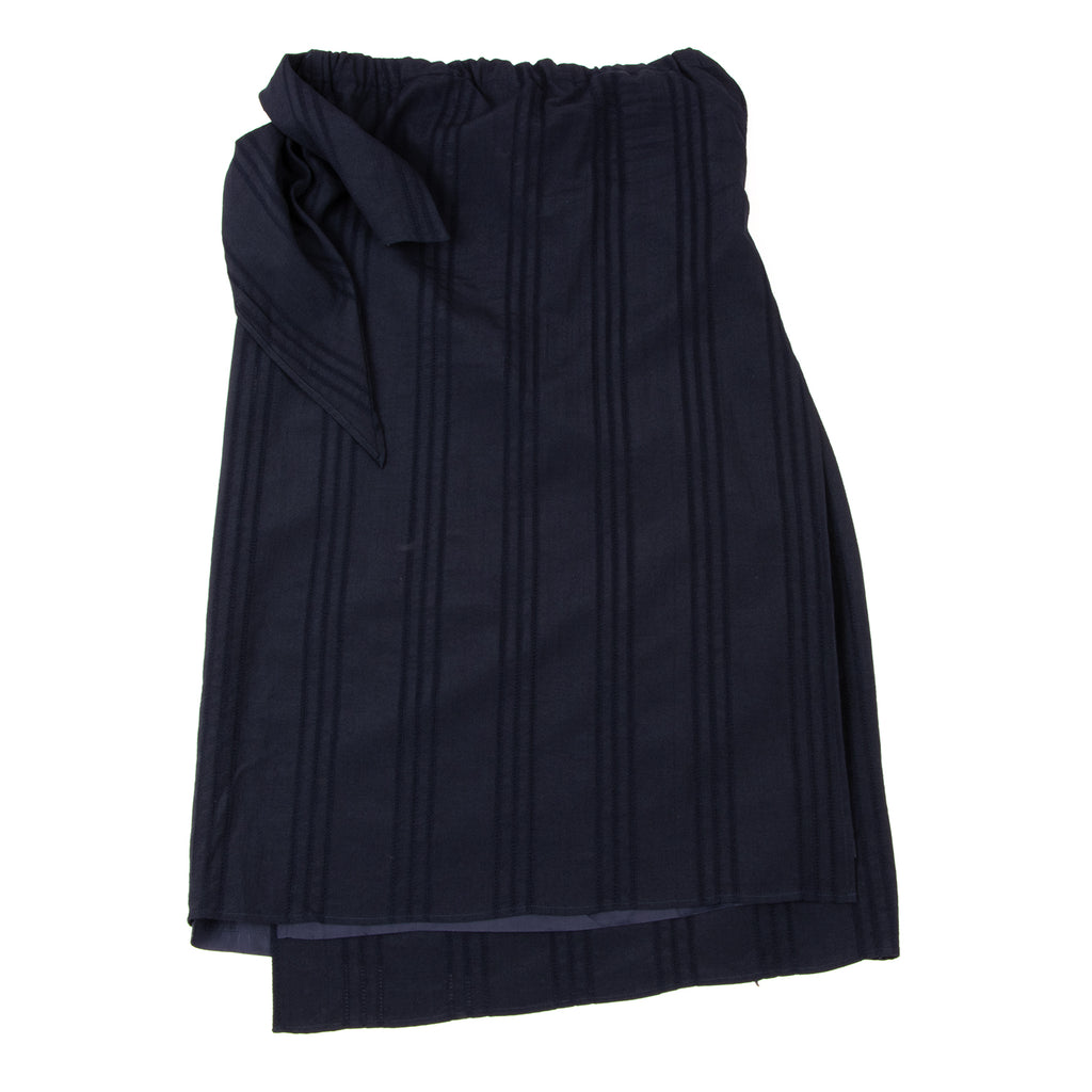 YOHJI YAMAMOTO JAPAN. Y'S WORKSHOP Navy Wool Lace Switching Wrap Skirt