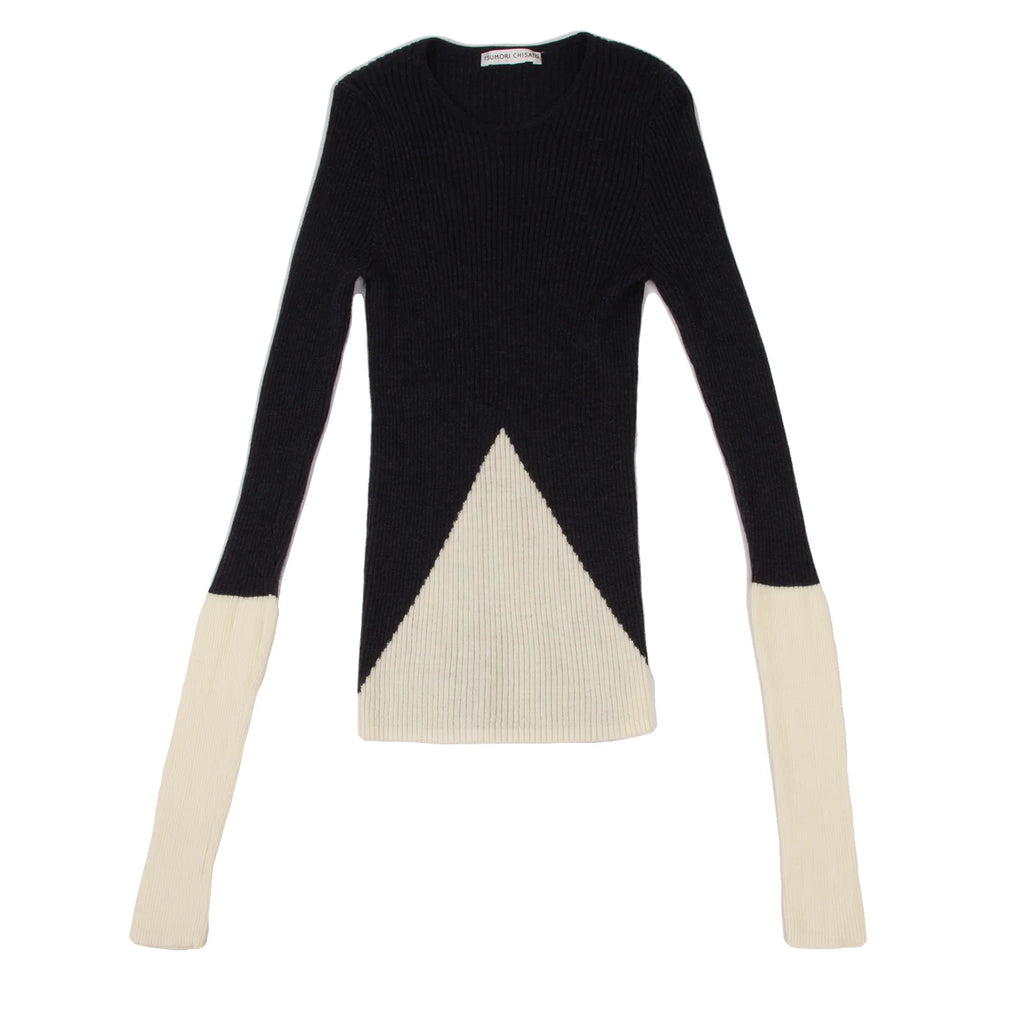 TSUMORI CHISATO JAPAN. Wool Navy, White Color Scheme Switching Rib Knit