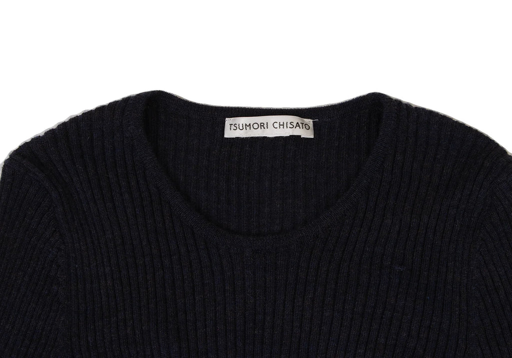 TSUMORI CHISATO JAPAN. Wool Navy, White Color Scheme Switching Rib Knit