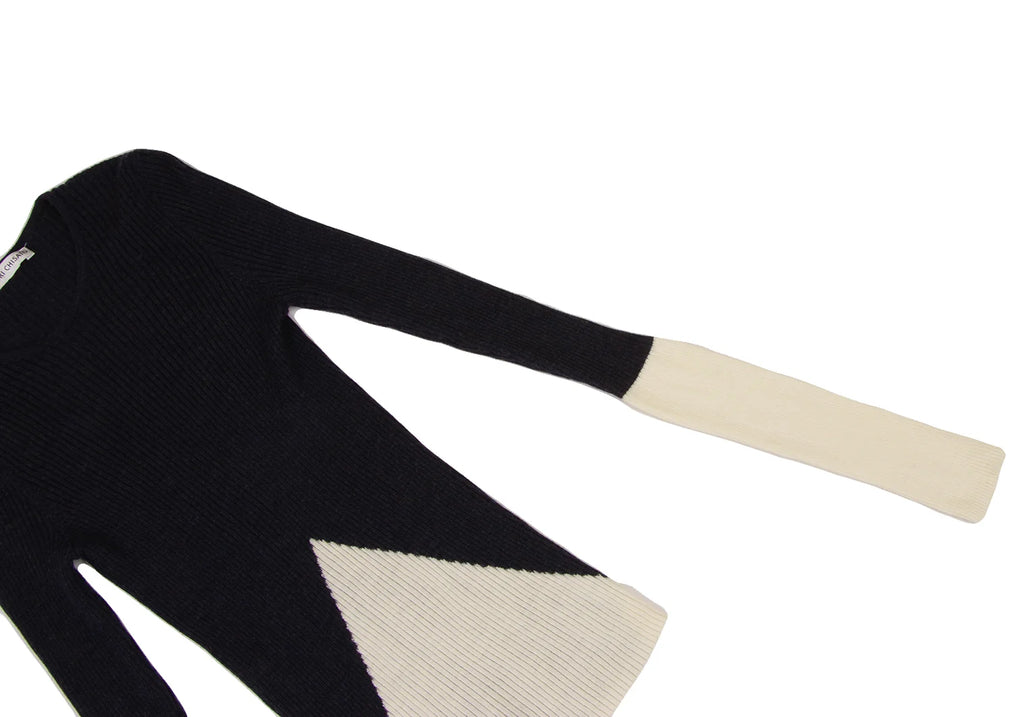TSUMORI CHISATO JAPAN. Wool Navy, White Color Scheme Switching Rib Knit