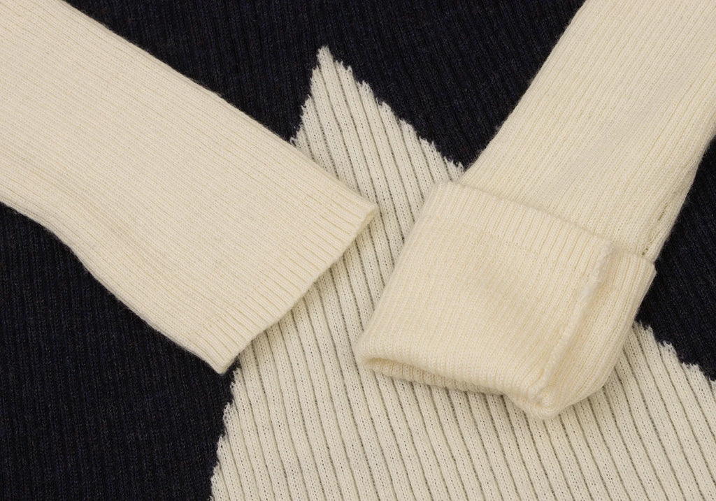 TSUMORI CHISATO JAPAN. Wool Navy, White Color Scheme Switching Rib Knit