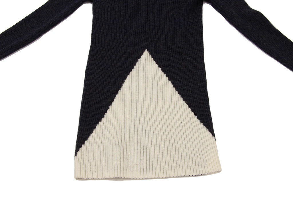TSUMORI CHISATO JAPAN. Wool Navy, White Color Scheme Switching Rib Knit