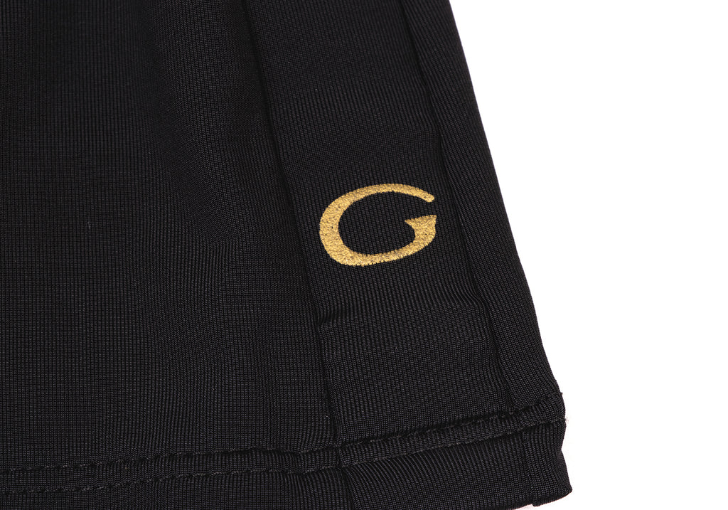 GUCCI Italy. Black Nylon Stretch Logo G Half Zip Shirt / Top