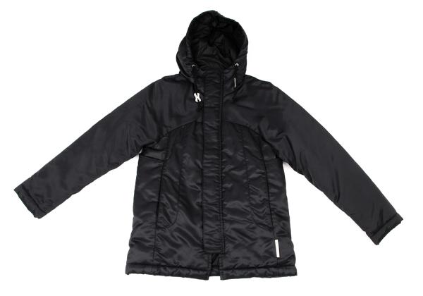 FINAL HOME JAPAN. Black Nylon Padded Back Layered Hooded Jacket