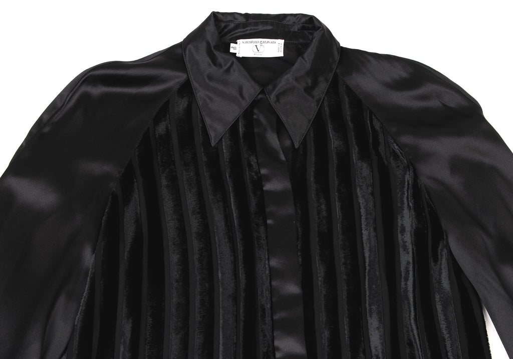 VALENTINO GARAVANI Italy. Black Velor Striped Raglan Silk Shirt