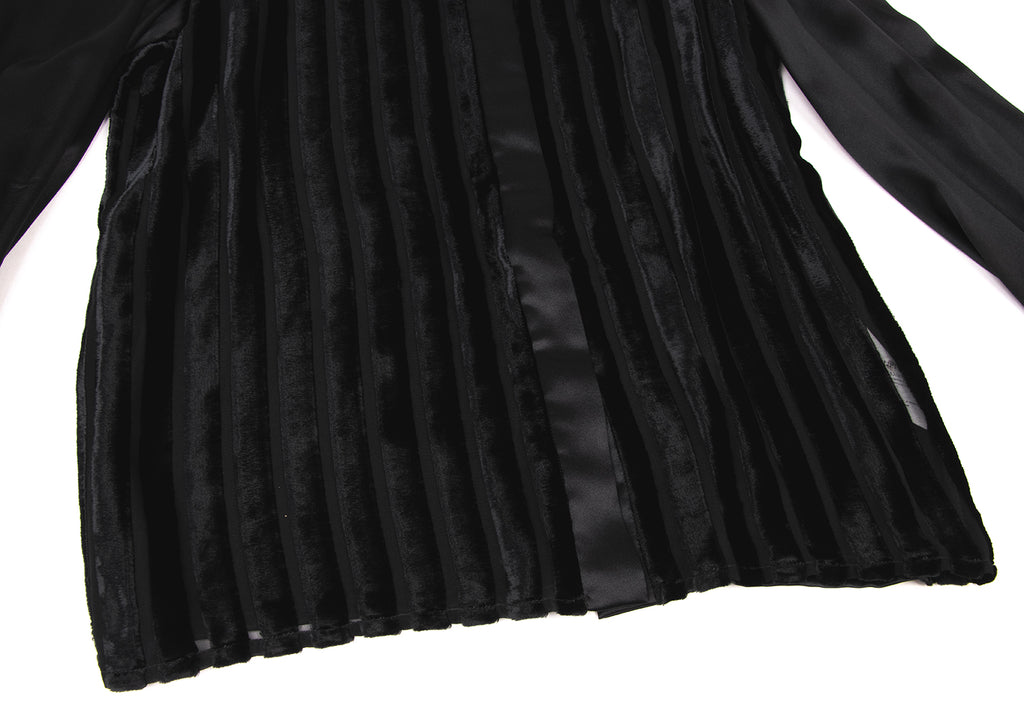 VALENTINO GARAVANI Italy. Black Velor Striped Raglan Silk Shirt