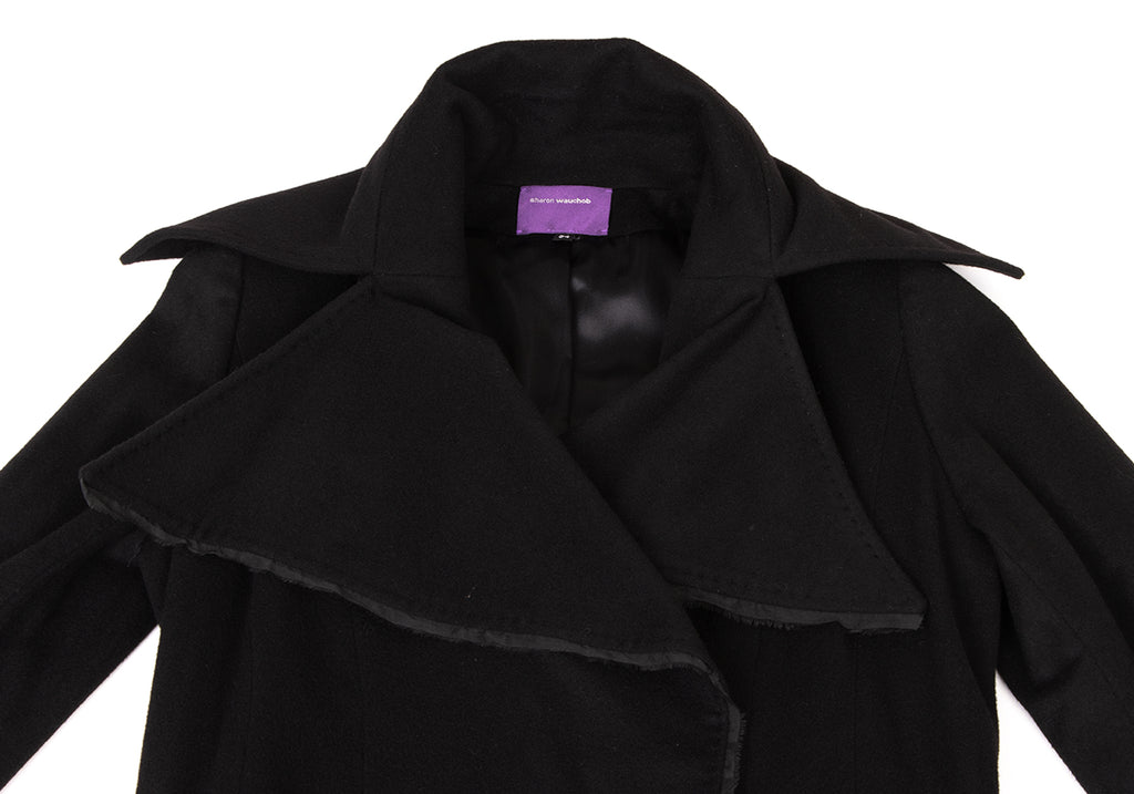 Sharon Wauchob Japan. Black Cashmere Cutting Blended Wool Coat