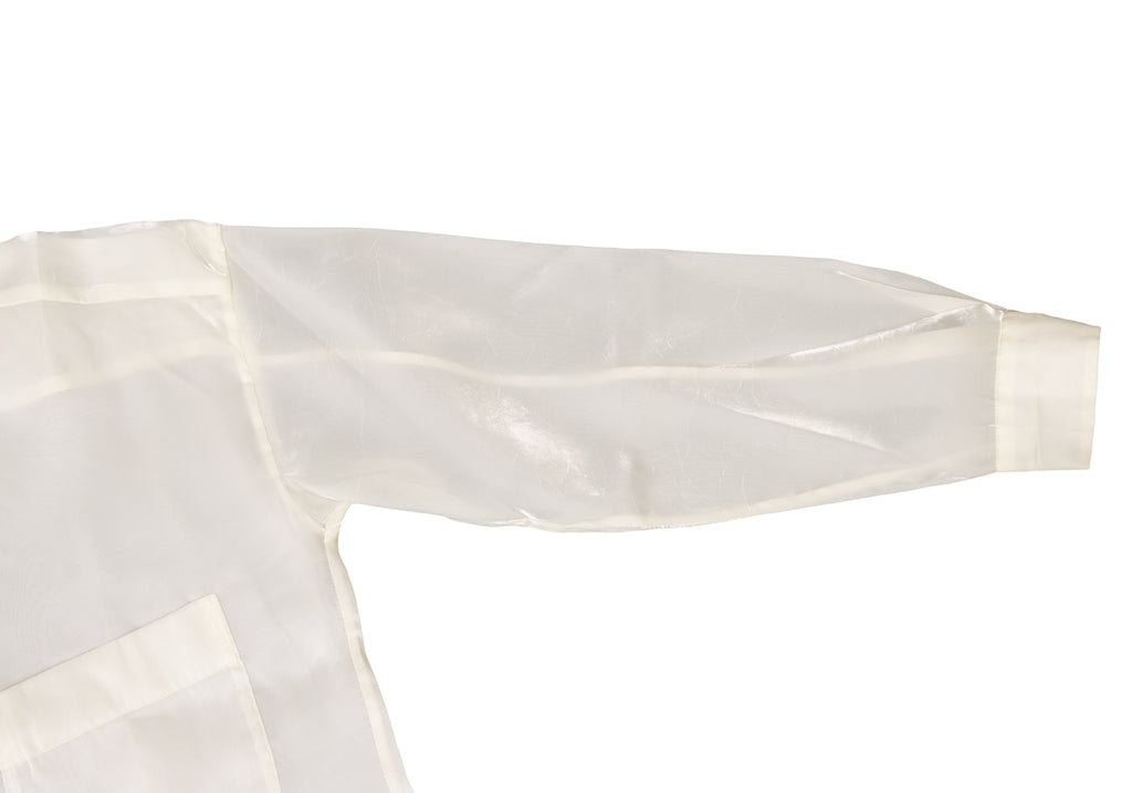 ISSEY MIYAKE JAPAN. White Wrinkled Satin Fly Front Shirt