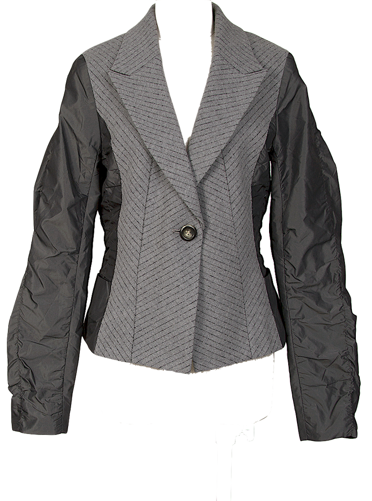 HIROKO KOSHINO JAPAN. HIROKO BIS Grey Switching Herringbone Wool Cotton Jacket