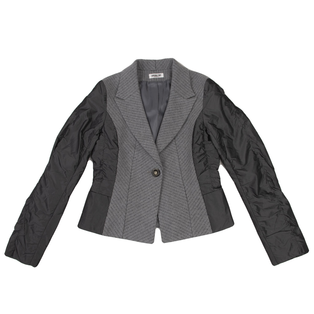 HIROKO KOSHINO JAPAN. HIROKO BIS Grey Switching Herringbone Wool Cotton Jacket