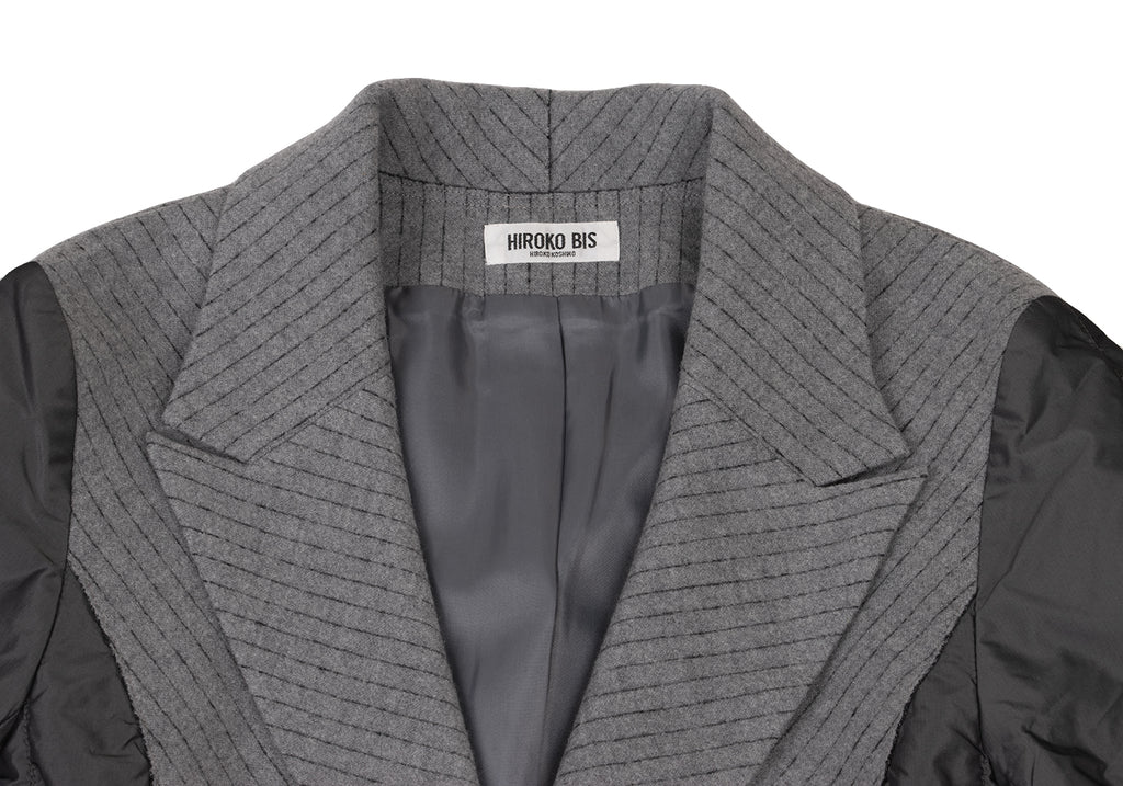 HIROKO KOSHINO JAPAN. HIROKO BIS Grey Switching Herringbone Wool Cotton Jacket