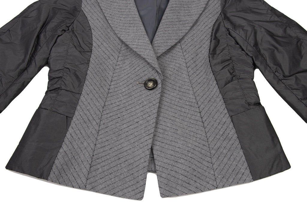 HIROKO KOSHINO JAPAN. HIROKO BIS Grey Switching Herringbone Wool Cotton Jacket