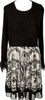 HIROKO KOSHINO JAPAN. HIROKO BIS Black, Ivory Printed Crepe Chiffon Switching Dress