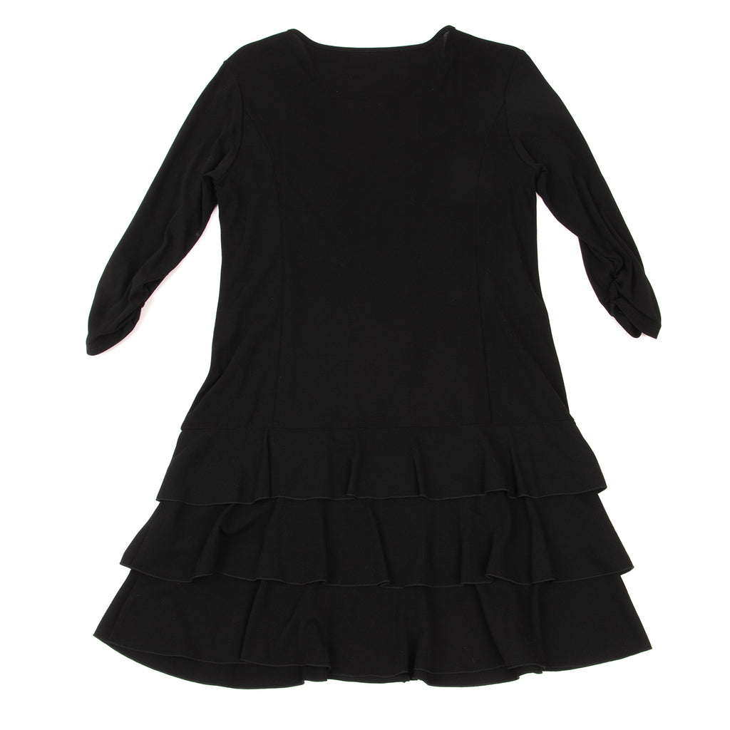 HIROKO KOSHINO JAPAN. HIROKO BIS. Black Front Switching Hem Frill Dress