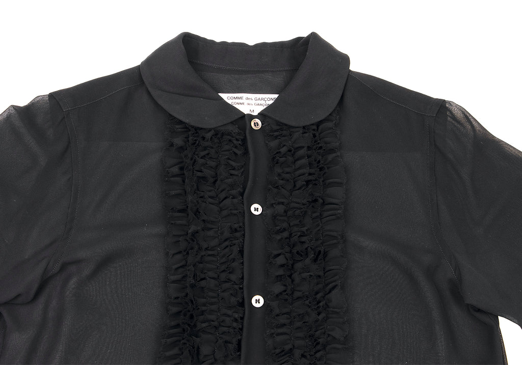 COMME des GARCONS  COMME des GARCONS JAPAN. Black Washed Frill Semi-Sheer Shirt