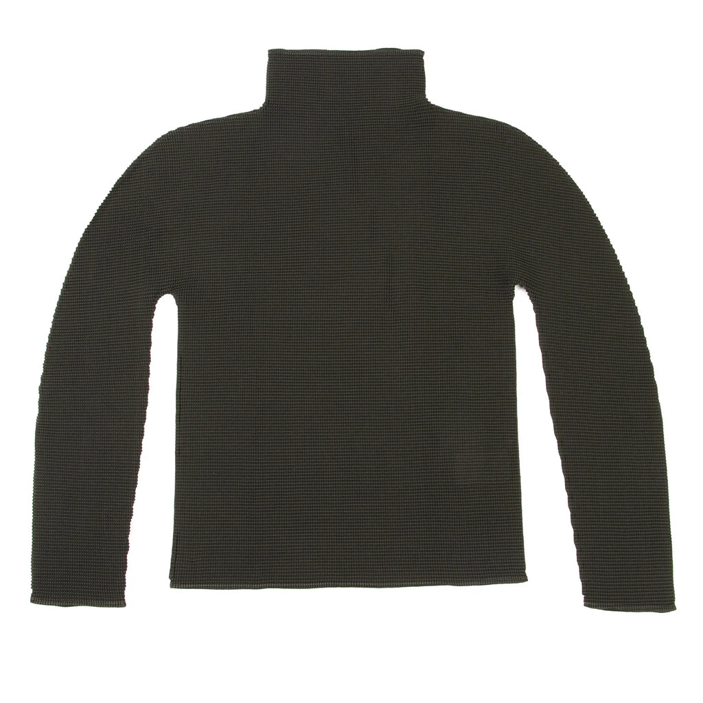ISSEY MIYAKE JAPAN. Charcoal Color Stretch Pleats Turtleneck Top