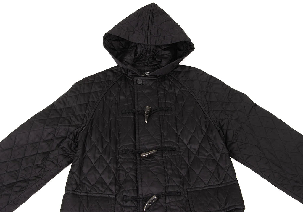 COMME des GARCONS JAPAN. TRICOT. Black  Rayon Quilted Duffle Coat w/Hood