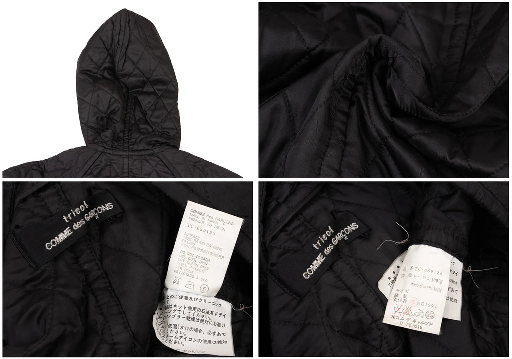COMME des GARCONS JAPAN. TRICOT. Black  Rayon Quilted Duffle Coat w/Hood