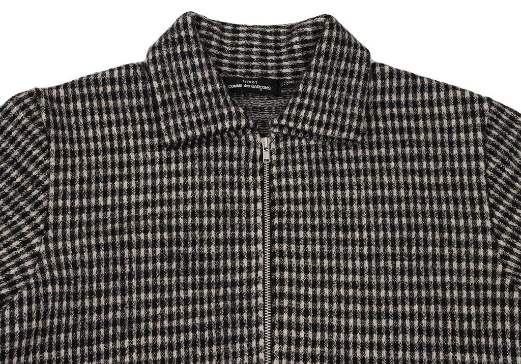 COMME des GARCONS JAPAN. TRICOT. Black, White Wool Check Cropped Knit Jacket