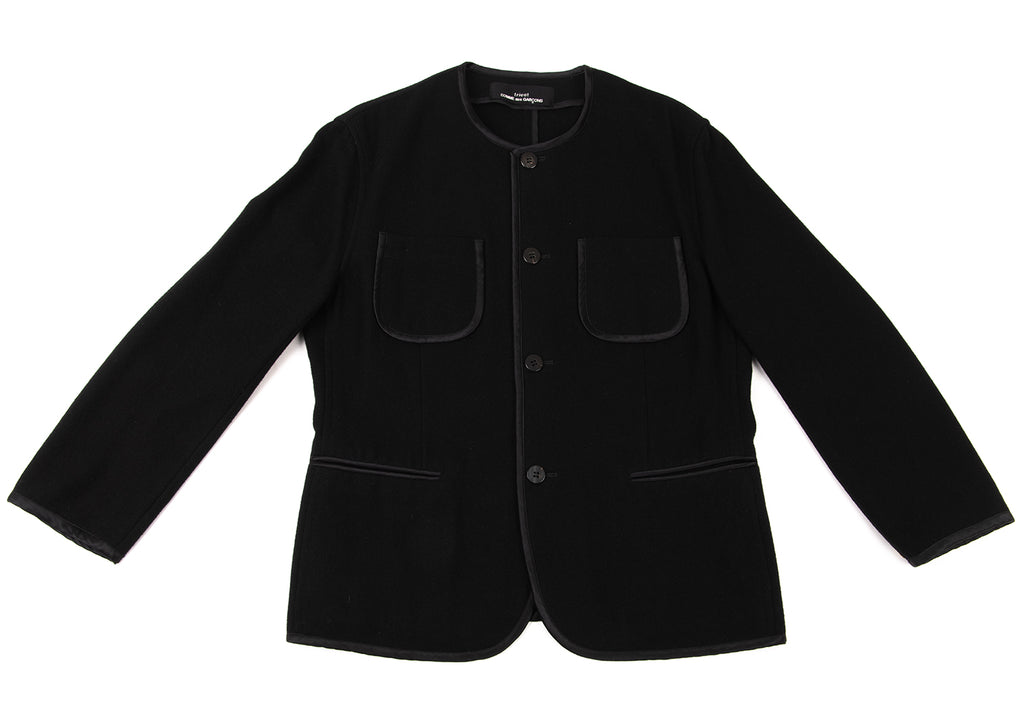 COMME des GARCONS JAPAN. TRICOT. Black Wool Collarless Piping Jacket