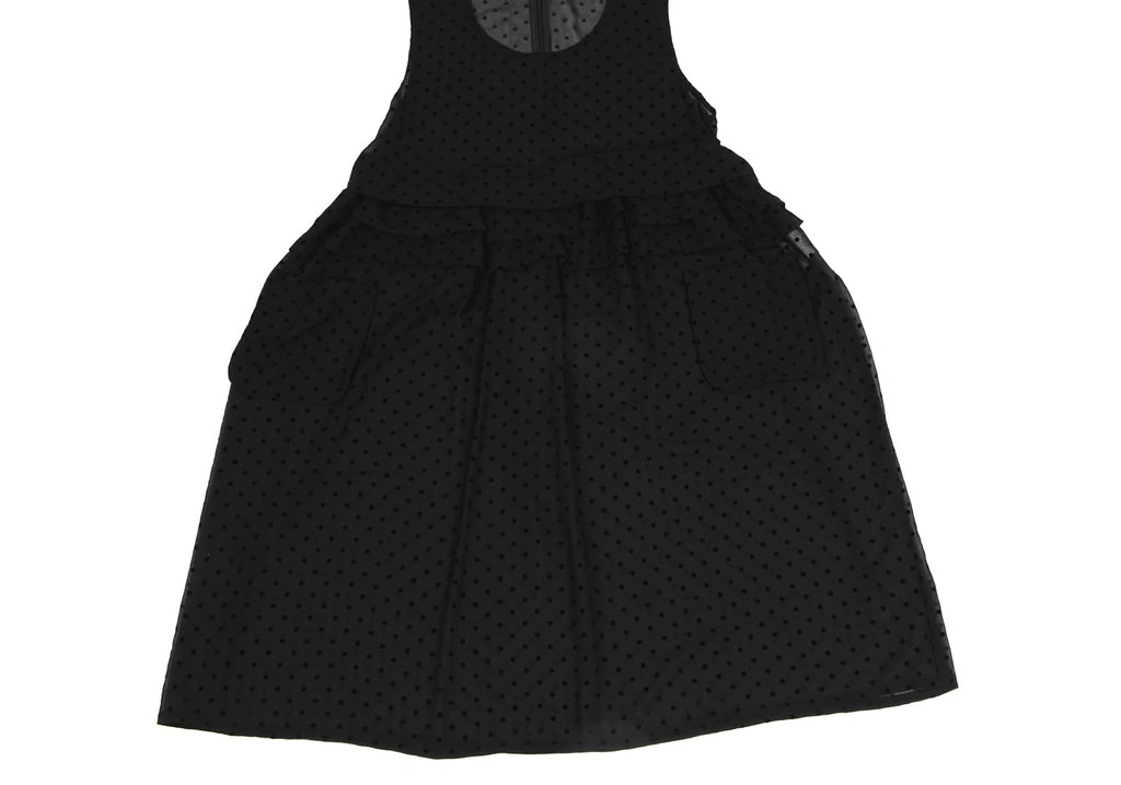COMME des GARCONS JAPAN. TRICOT. Black Flocky Dot Printed Semi-Sheer Dress