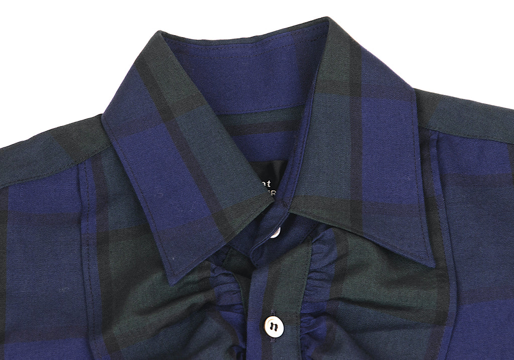 COMME des GARCONS JAPAN. TRICOT. Navy, Dark Green Striped Front Ruffle Shirt Navy,Dark Green