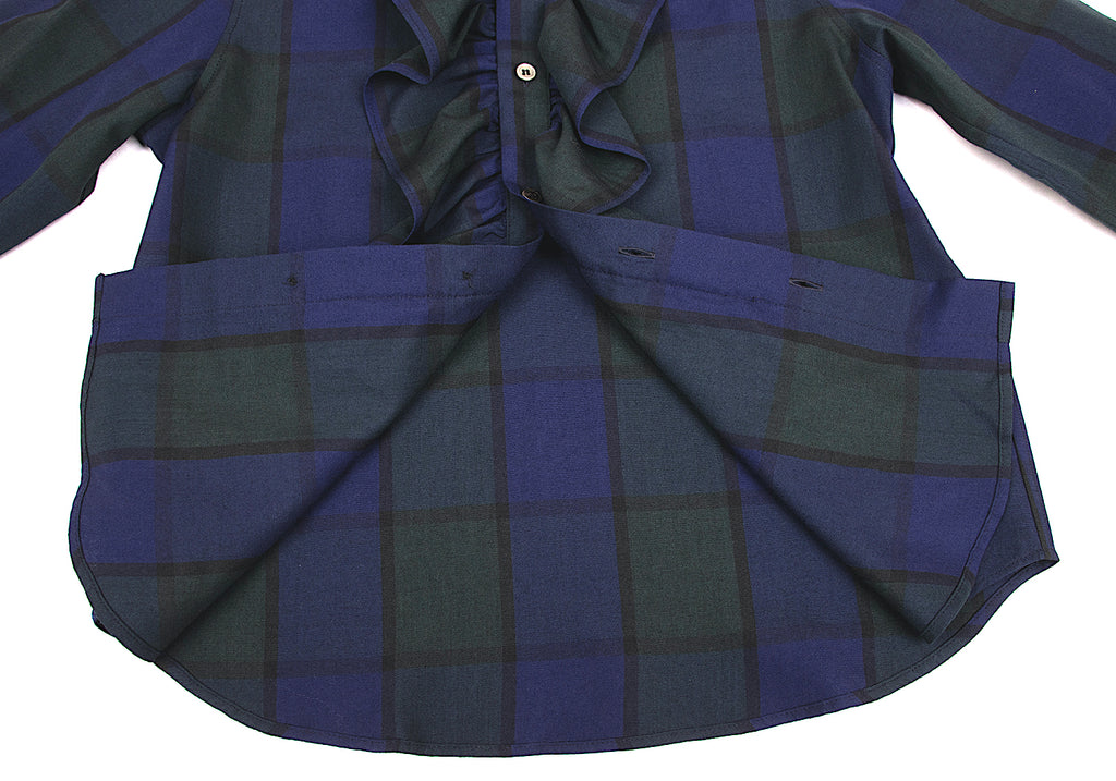 COMME des GARCONS JAPAN. TRICOT. Navy, Dark Green Striped Front Ruffle Shirt Navy,Dark Green