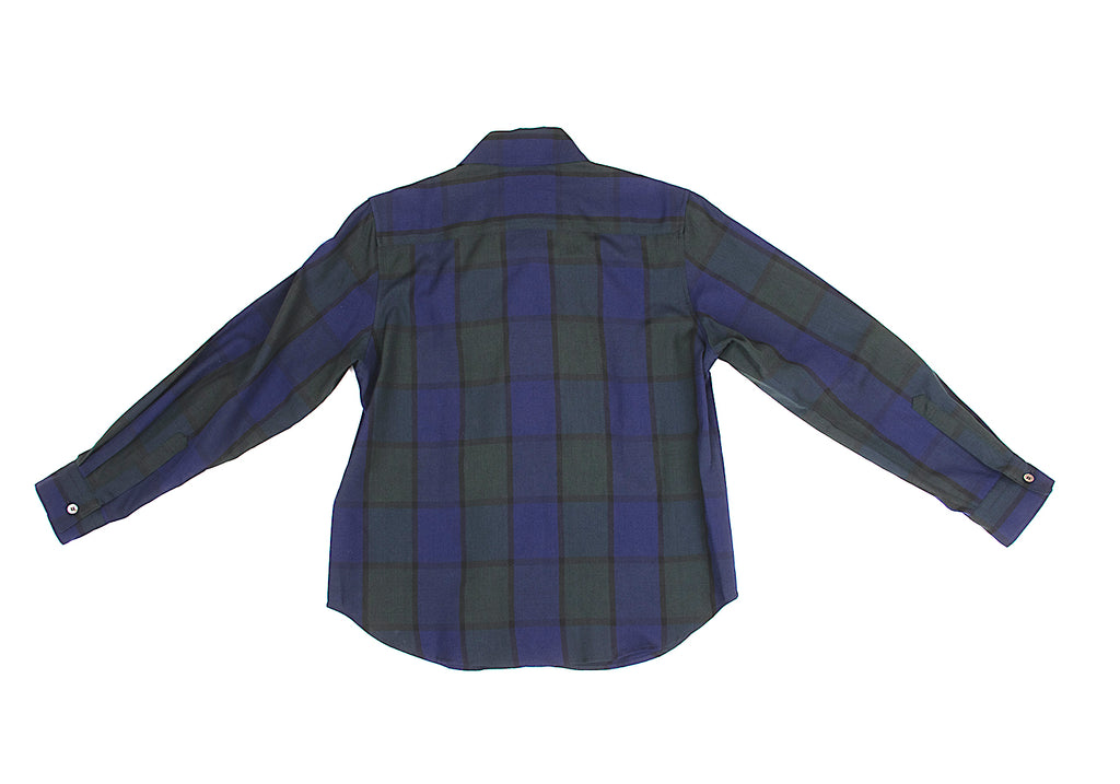 COMME des GARCONS JAPAN. TRICOT. Navy, Dark Green Striped Front Ruffle Shirt Navy,Dark Green