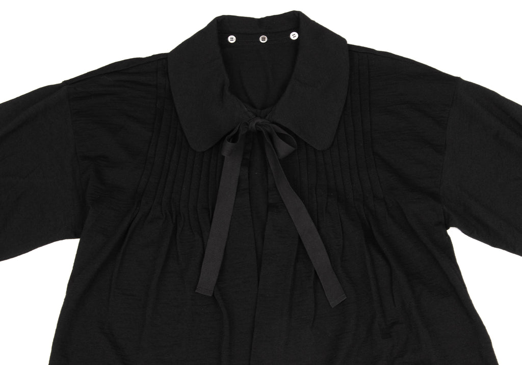 COMME des GARCONS JAPAN. TRICOT. Black Wool Jersey Neck Ribbon Blouse