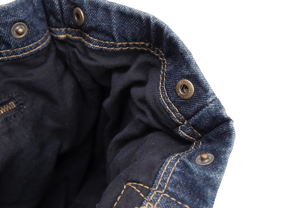 COMME des GARCONS JAPAN. TRICOT. Black Leather Indigo Switching Denim Washed Bag