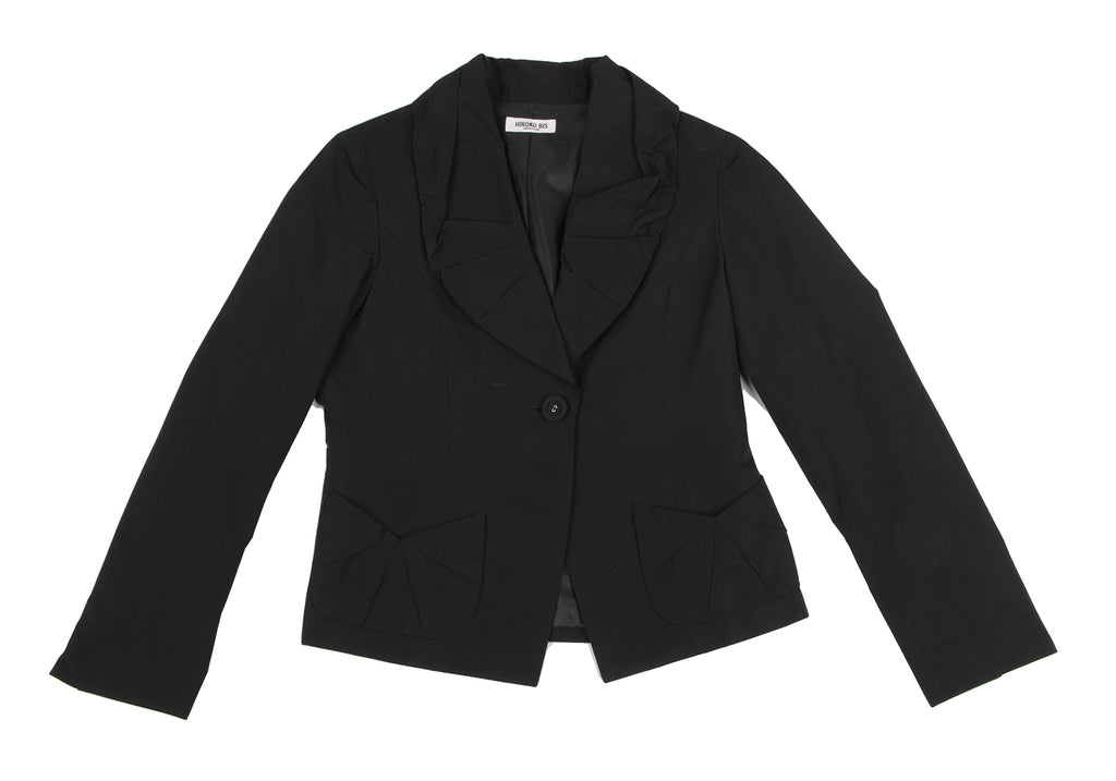 HIROKO KOSHINO JAPAN. HIROKO BIS. Black Poly Cotton Drape Collar Jacket