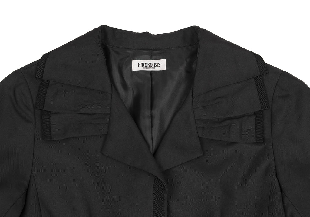 HIROKO KOSHINO JAPAN. HIROKO BIS. Black Tuck Collar Snap Button Jacket