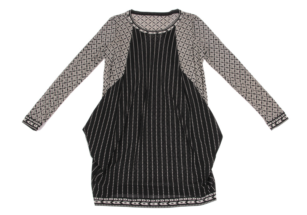 HIROKO KOSHINO JAPAN. HIROKO BIS Black, Ivory Drape Pocket Switching Dot Mesh Tunic