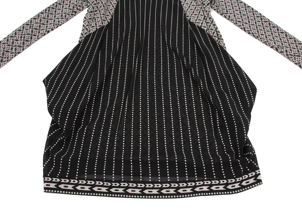 HIROKO KOSHINO JAPAN. HIROKO BIS Black, Ivory Drape Pocket Switching Dot Mesh Tunic