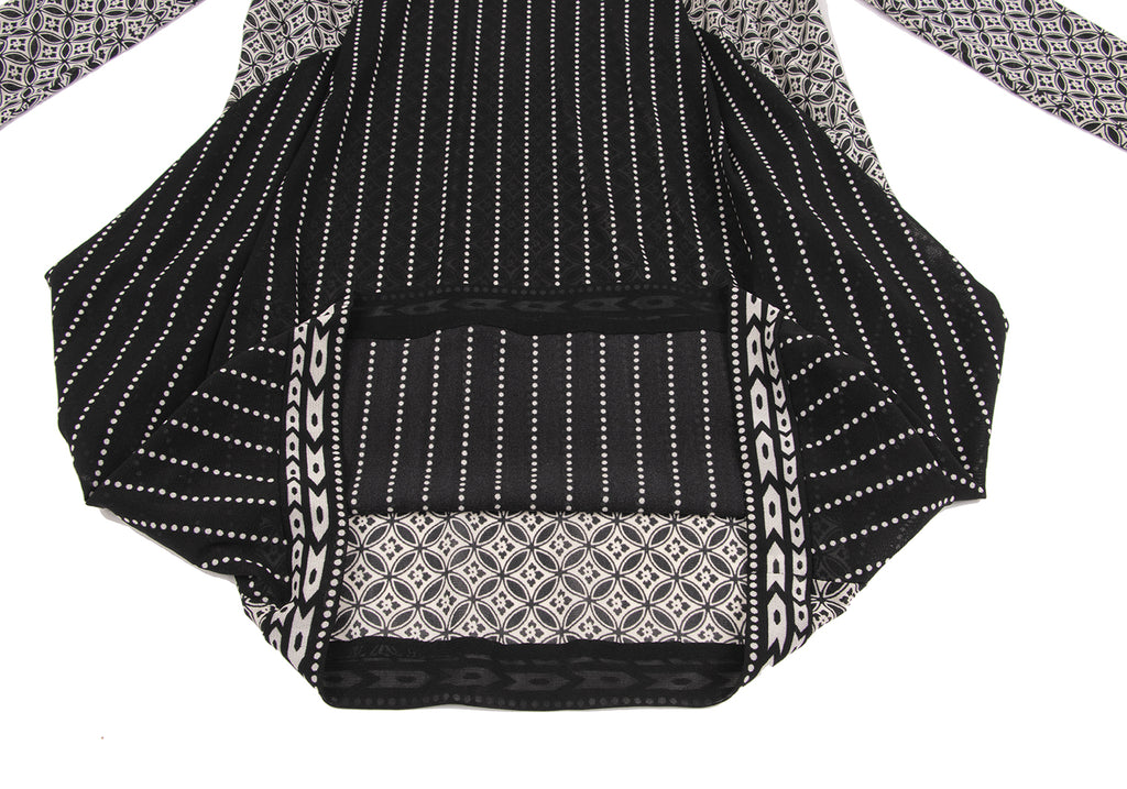 HIROKO KOSHINO JAPAN. HIROKO BIS Black, Ivory Drape Pocket Switching Dot Mesh Tunic