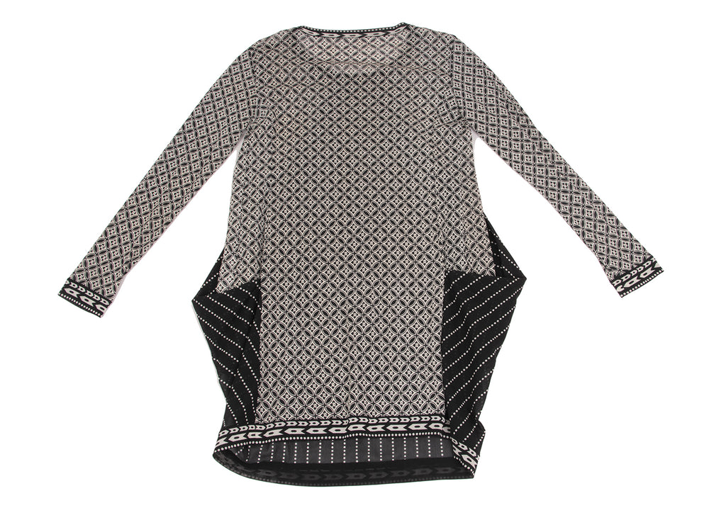 HIROKO KOSHINO JAPAN. HIROKO BIS Black, Ivory Drape Pocket Switching Dot Mesh Tunic