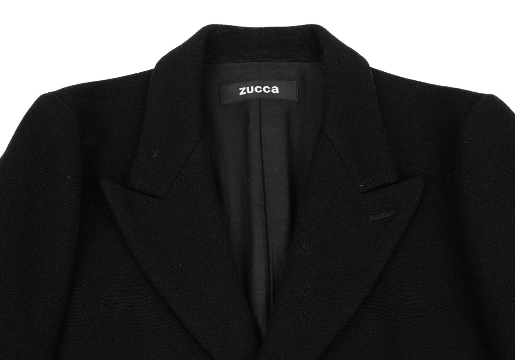 ISSEY MIYAKE JAPAN. zucca, Black Wool Peak Lapel Chester Coat